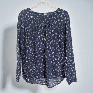Old Navy Navy Yellow Ditsy Floral Peasant Blouse Large Boho Cottagecore